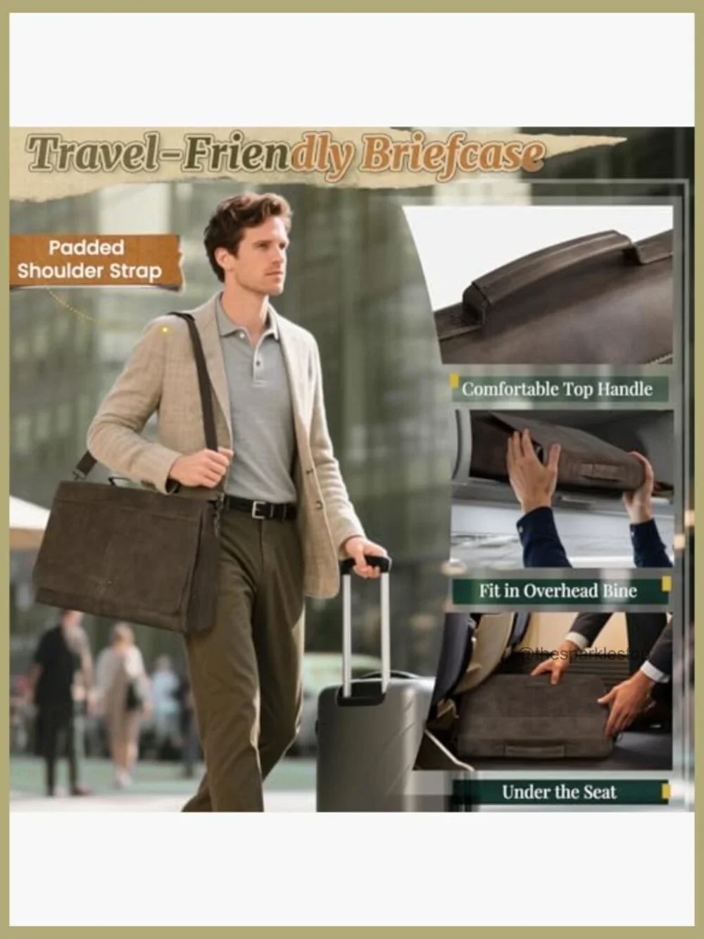 Vintage PU Leather Laptop Messenger Bag 15.6